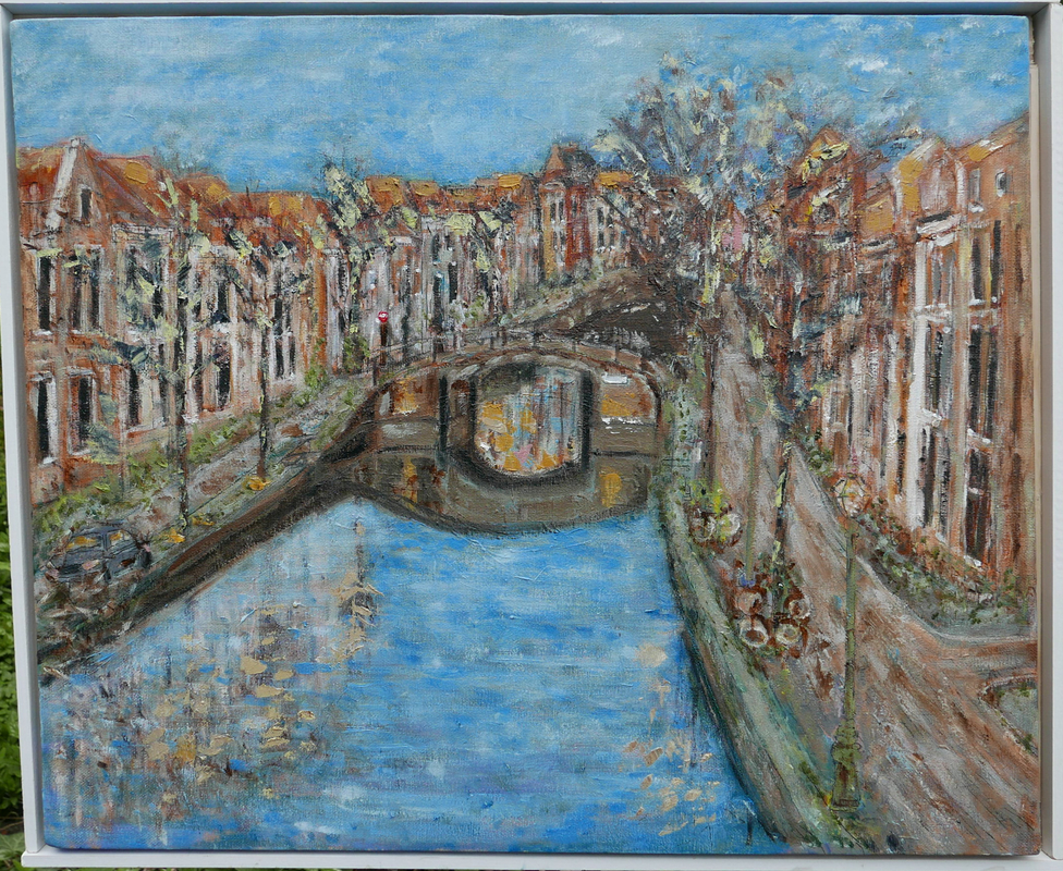 Leiden de Vliet 60x50 cm canvas olieverf