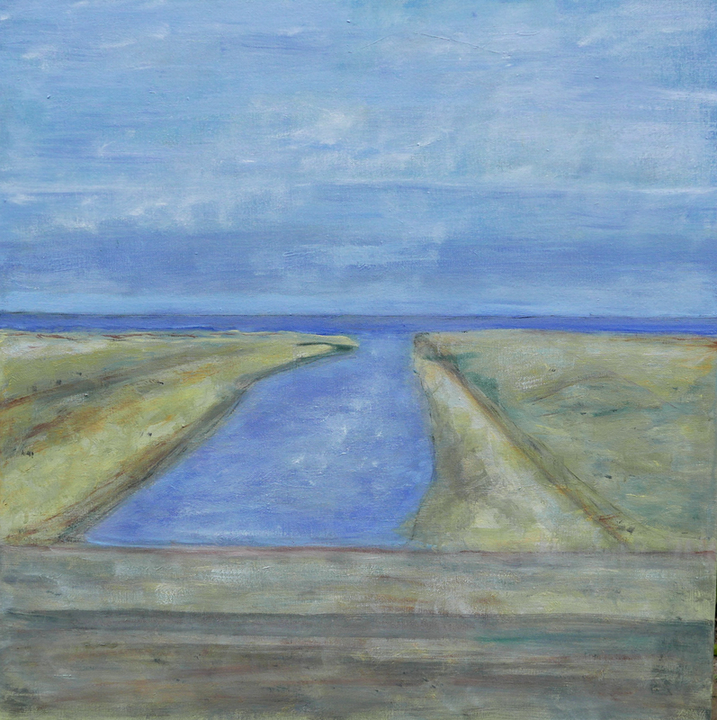 Katwijk uitwatering 60 x 80 cm canvas werk in uitvoering
