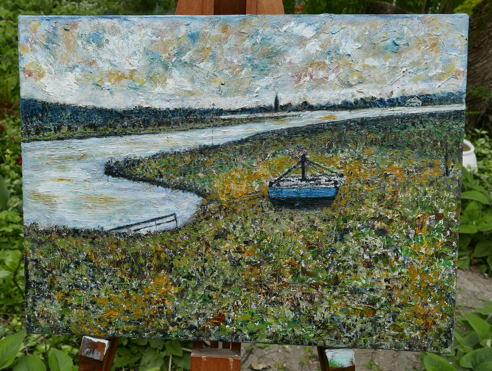 Ingen Elst oude Rijn 34x30 cm canvas olieverf