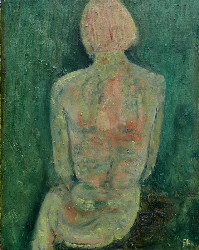 Vrouw rugzijde 40x50 cm canvas olieverf