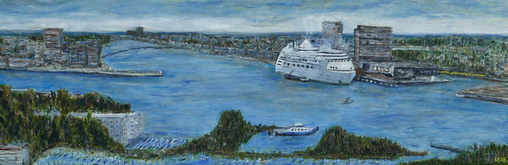 Amsterdam cruiseschip 120x40cm canvas olieverf